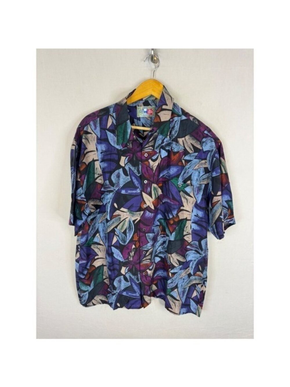 Vintage 90s Hilo Hattie Mens L Silk Hawaiian Shirt Floral Blue Purple NWT